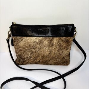 HARE + HART Crossbody Bag Pebbled Leather Cowhide Brindle Animal Print Womens